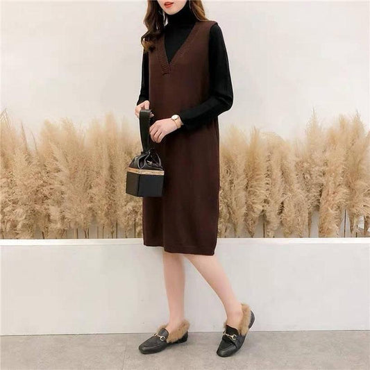 Autumn and Winter Plus Size Mid-length Dress Thin Section Wild Sleeveless Sweater Dress Fashion Casual Women's Vest Skirt