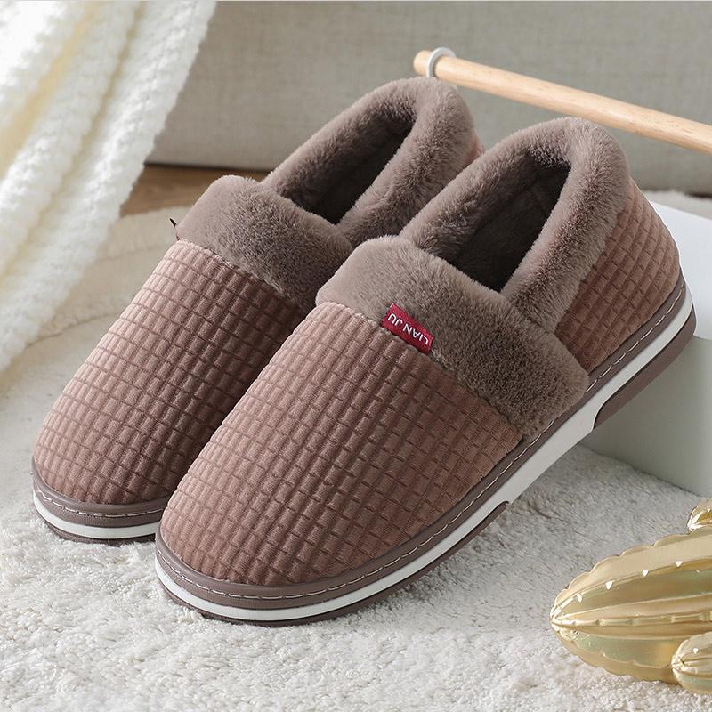 Indoor Slippers for Men Winter Velvet Man Slippers Warm Short Plush Slippers Non-slip Bedroom Slippers Home Couple Soft Shoes