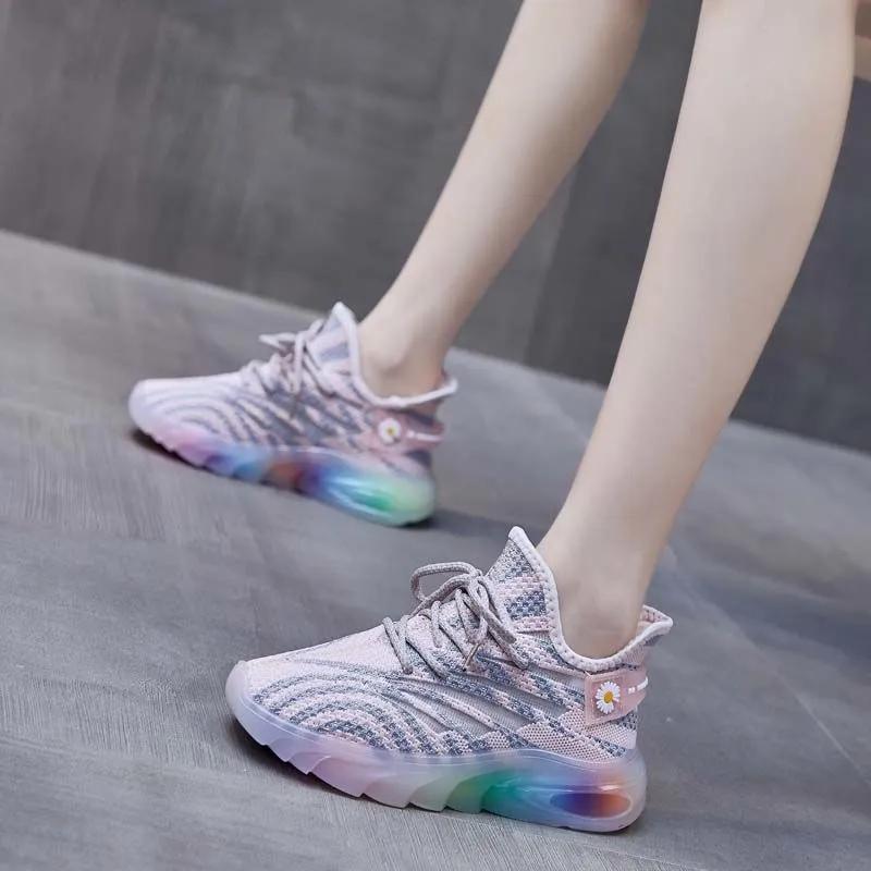 Women's Coconut Shoes Sports Rainbow Jelly Bottom Breathable Spring and Summer Flying Woven Shoes Light Running Student Youth Casual Shoes