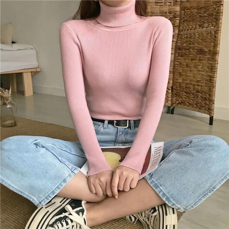 Turtleneck Sweaters Women Autumn Winter High Neck Pullover Sweaters Knitted Jumpers Solid Casual Slim Long Sleeve Basic Tops