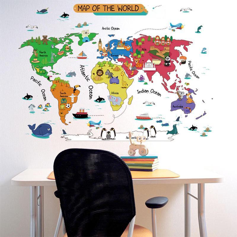 Cartoon World Map Bedroom Children's Room Removable Waterproof Wall Sticker