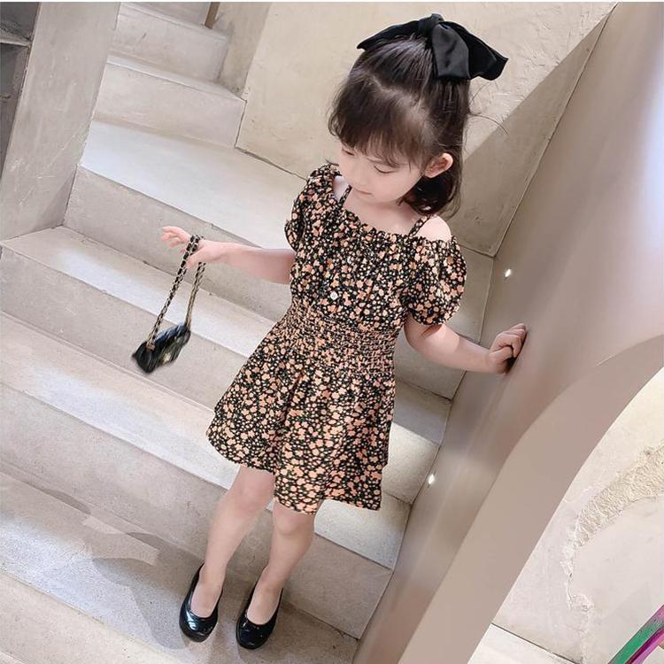 Children Dress Spring Summer Girls' Sling Dress Floral Skirt Short Sleeve Girdle Broken Flower Princess Skirt