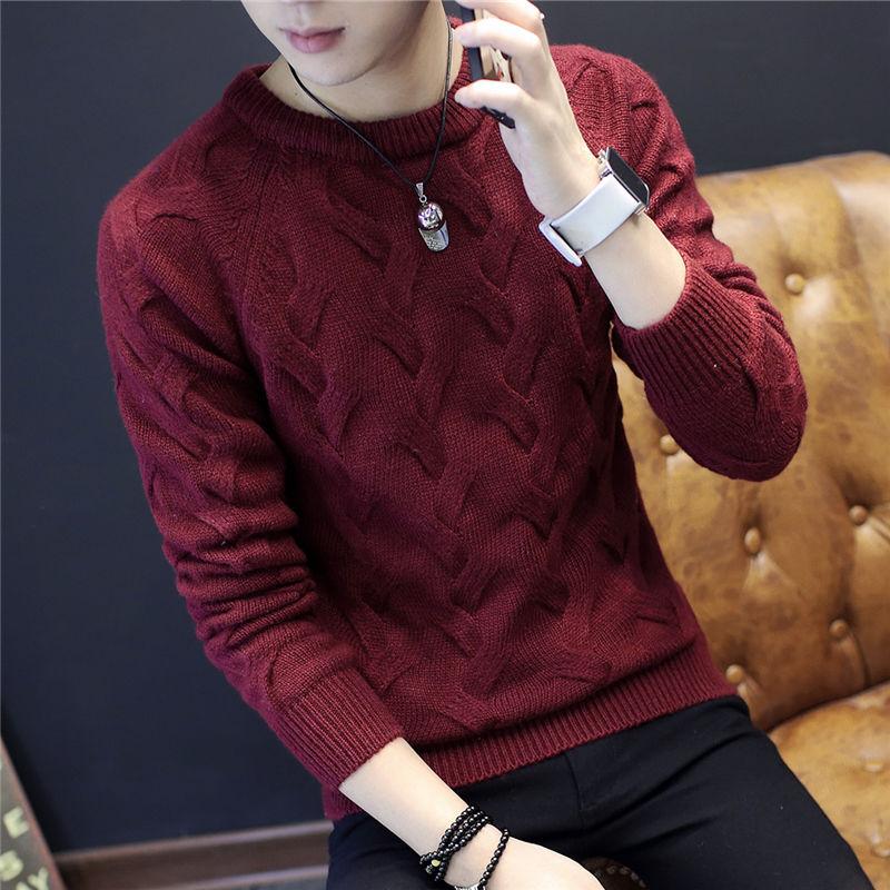 Men's Twisted Low Collar Warm Sweater Solid Color Long Sleeve Slim Top All-match Fashion Jacket