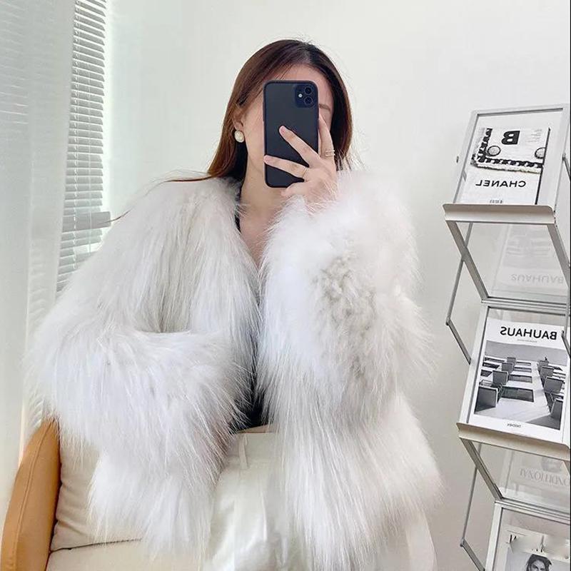 Fur Coat Women's Woven Raccoon Fur Imitation Fox Hair Light Short Short Autumn and Winter Loose and Thin Warm Jacket