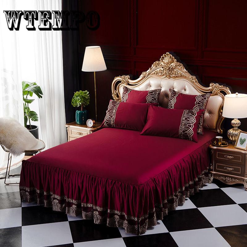 100%Cotton Lace Bed Linen Solid Color Home Textile Bedding Set Quilt Cover Pillowcase Sheet 4pcs/set