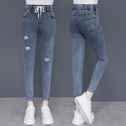 Stretch High Waist Jeans Women's Spring and Autumn Loose Korean Style Cropped Trousers Female Daddy Carrot Pants Harem Pants