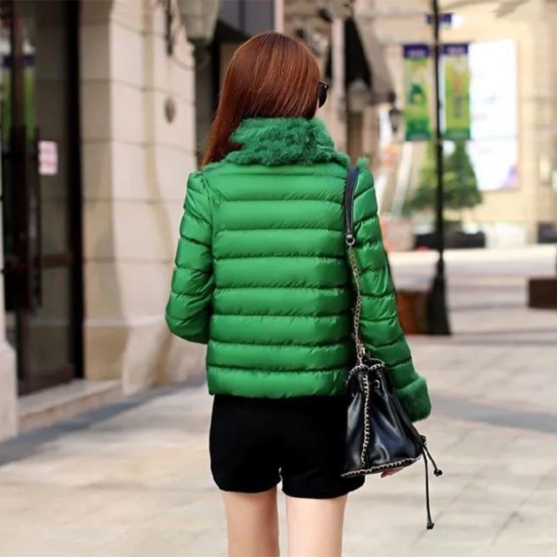 Women's Rabbit Fur Down Padded Jacket Short Cotton Down Jacket Winter All-match Warm Jacket Small Padded Jacket Women