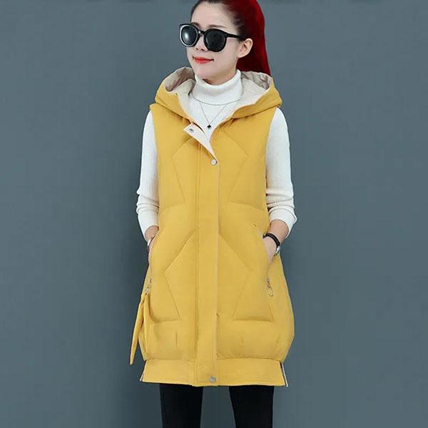 Autumn and Winter Down Jackets Women's Mid-length Cotton Vest Loose Thickened Cotton Vest Female Sleeveless Hooded Coats