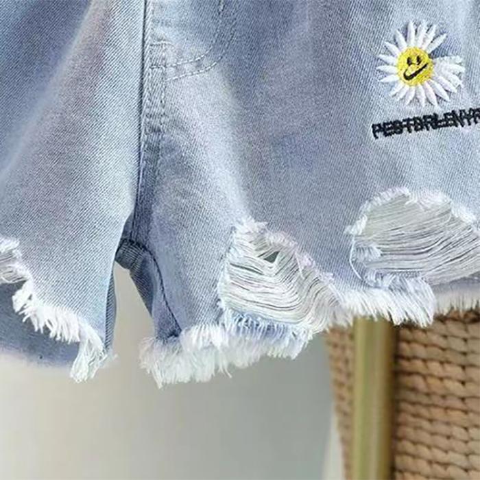 Children's Pants Summer Girls Casual Children's Jeans Printing Loose Hole Embroidery Shorts Pants