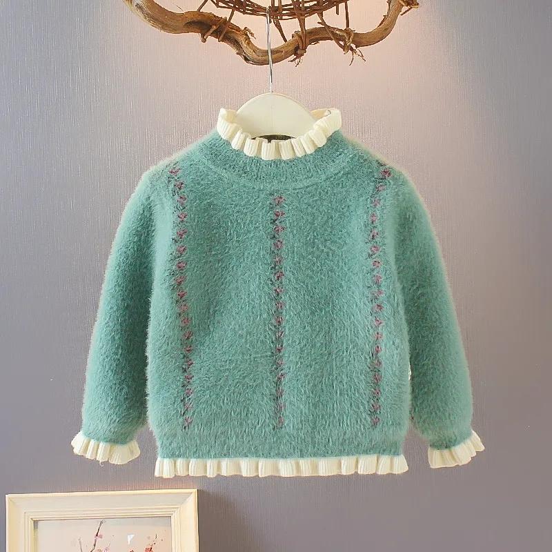 Girls Baby Mink Velvet Sweater Baby Children Sweater Pullover Knitwear Autumn and Winter Long-sleeved Top Loose Ruffle Sweater