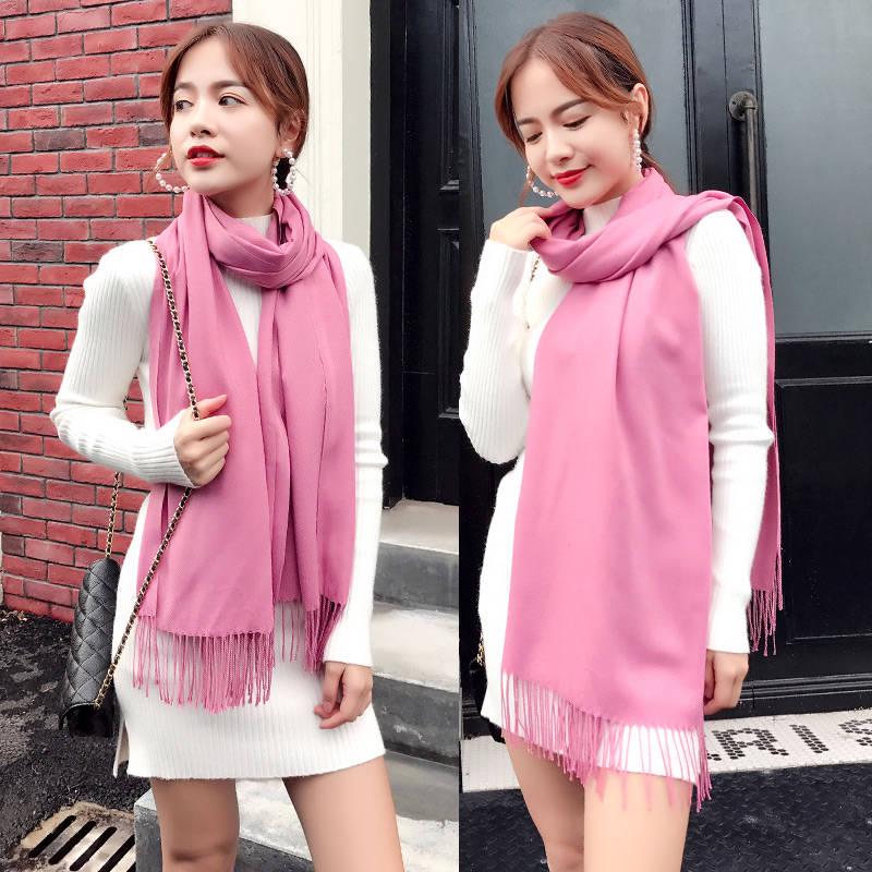 Women Cashmere Scarves with Tassel Soft Solid Color Warm Long Wraps Scarf Casual Lady Winter Shawl