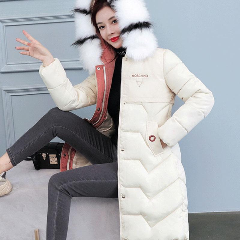 Autumn and Winter Down and Down Padded Jacket Women's Mid-length Korean Style Slim Slimming Padded Coat with Large Fur Collar Padded Coat