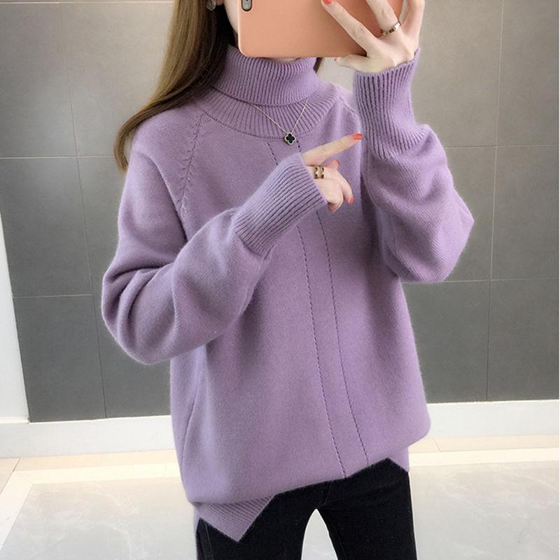 Women Solid Turtleneck Thicken Warm Pullover Sweater Loose Office Short Bottoming Shirt