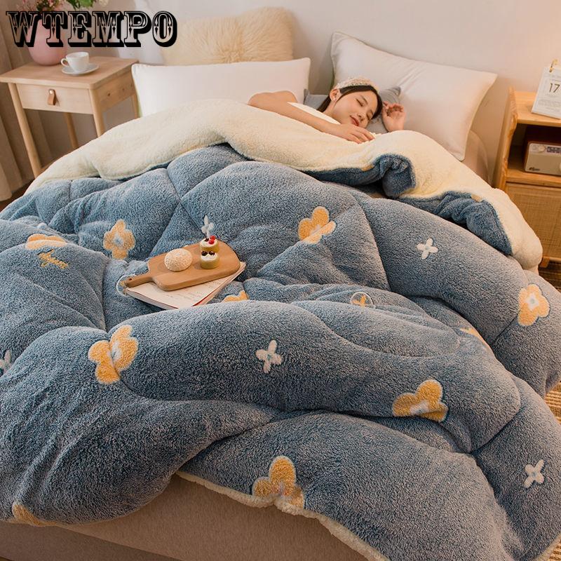 Bedspread Quilt Snow Fleece Winter Quilt Thicker Warmth Winter Student Dormitory Single Double Quilt Lamb Velvet Quilt