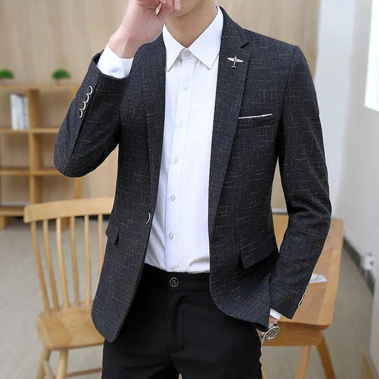 Small Suit Men's Trendy Slim Spring and Autumn Checkered Single Suit Jacket Men's Jacket Handsome Casual Men's Jacket