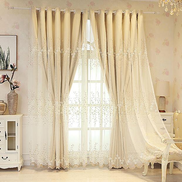 Blackout Curtain Fabric Gauze Princess Wind Net Red Nordic Simple Living Room Bedroom Free Perforated Curtain Double Layer (1 Piece)