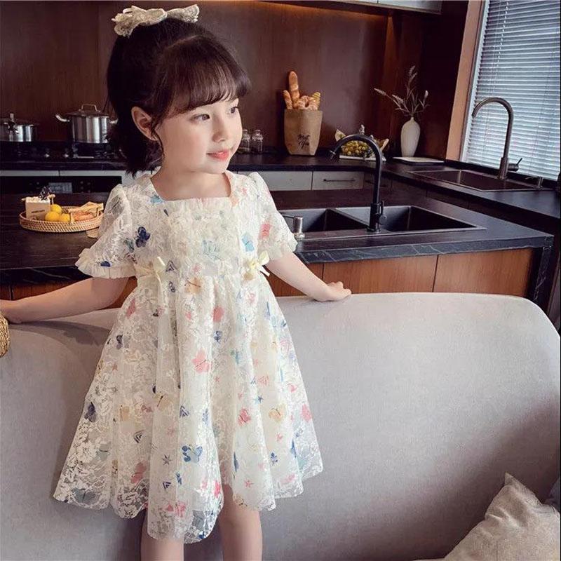 Girls Dress Summer Lace Floral Sweet Princess Skirt Summer Children's Clothing Children's Skirt Puff Skirt A-line Skirt