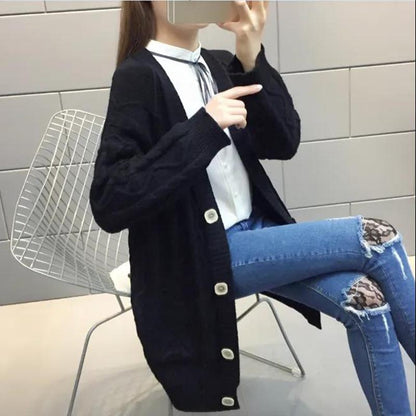 Sweater Cardigan Women's Spring and Autumn Loose Knitted Sweater Mid-length Casual Coat