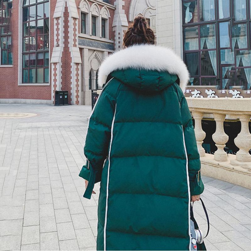 Women's Solid Color Down Jacket Mid-length Korean Loose Thick Coat Warm Cotton Coat Big Fur Collar Winter Clothes Quilted Coat