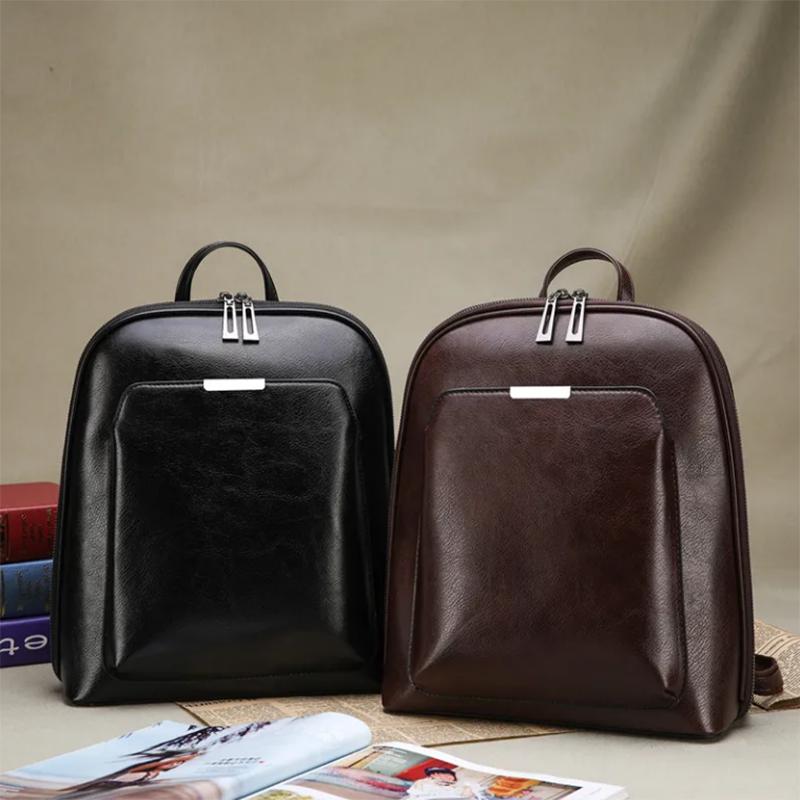 Vintage Backpack Leather Women Backpack Large Capacity School Bag For Girls Leisure Shoulder Bags