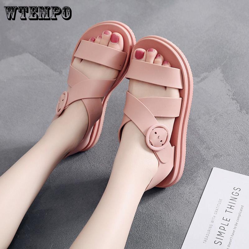 New Plastic Sandals Female Summer Thick Bottom Non-slip Waterproof Rubber Shoes Flat Bottom