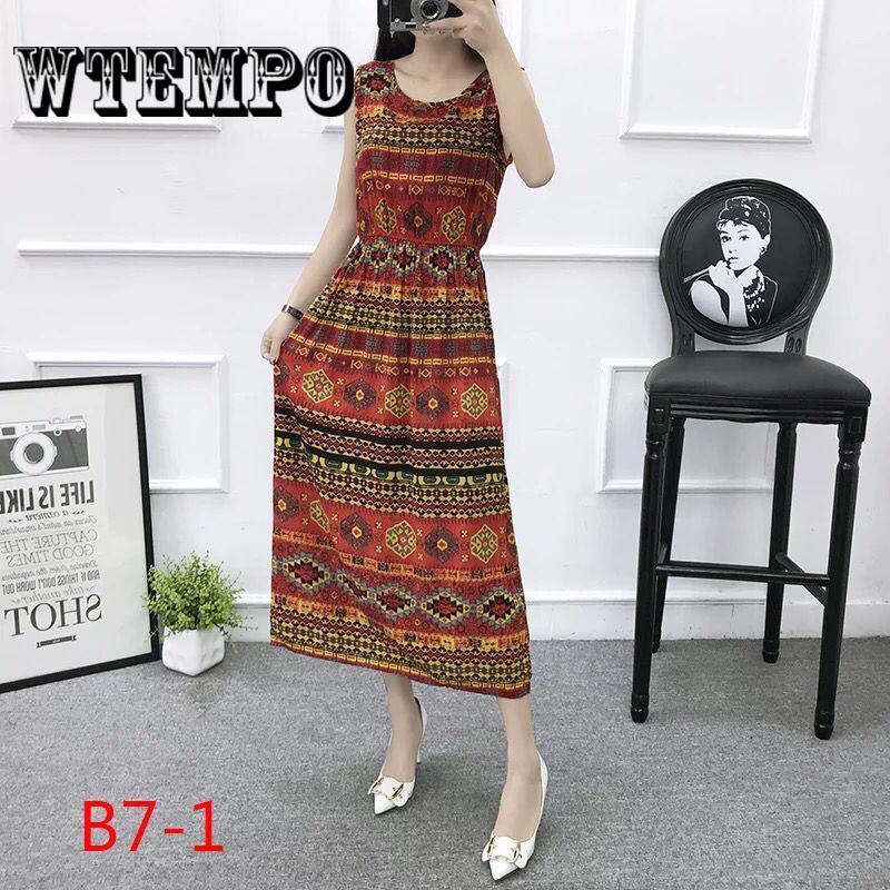 WTEMPO Brand Summer Women Bohemian  Floral Print Short Sleeve Big Swing Long Dress