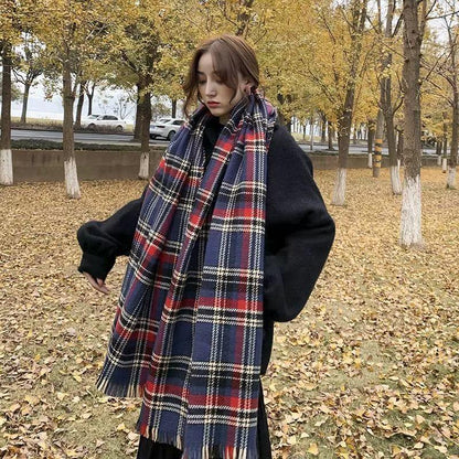 Autumn and Winter Ladies Scarf Retro Red Plaid Scarf Thick Korean Version of Tassel Scarf Shawl