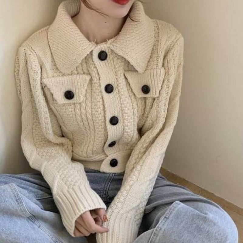 Autumn  Winter Twist Sweater Cardigan Female Loose Student Thick Wool Casual Short Knit Sweater Coat