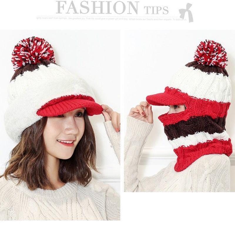 Autumn and Winter New Women's Cotton Hat Knitted Hat Warm and Velvet Thick Woolen Hat Windproof Cycling One-piece Hat