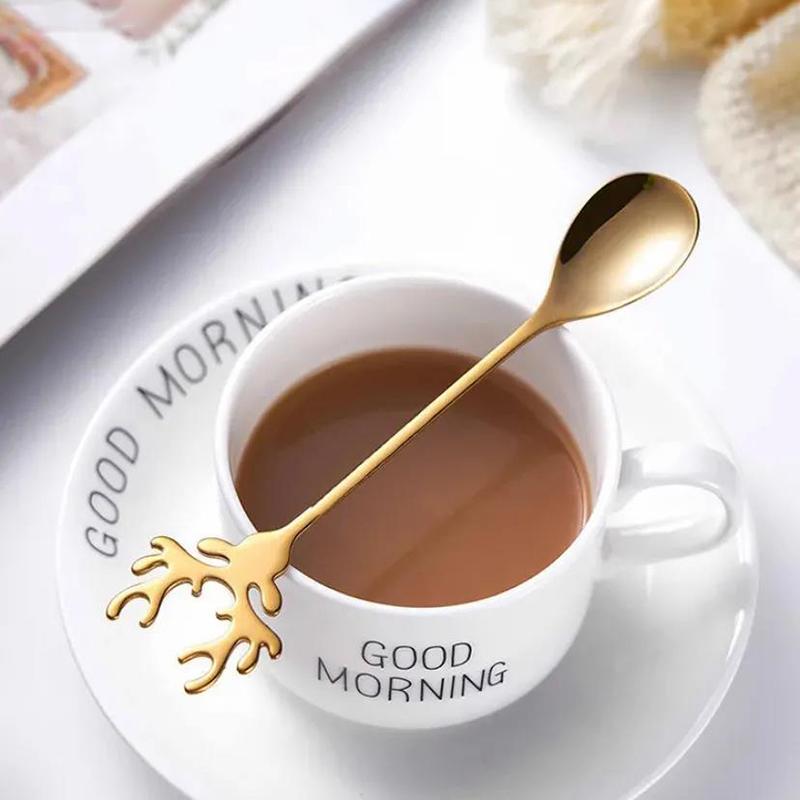 1PC&2PC Coffee Spoon Elk Spoon Coffee Stirring Spoon Cute Dessert Stainless Steel Milk Tea Spoon Household Kitchen Coffee Accessories