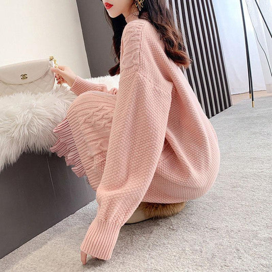 Plus Size Women's Sweater Skirt, Women's Autumn and Winter Long Section Over The Knee Loose, Outer Wear and Inner Base Shirt