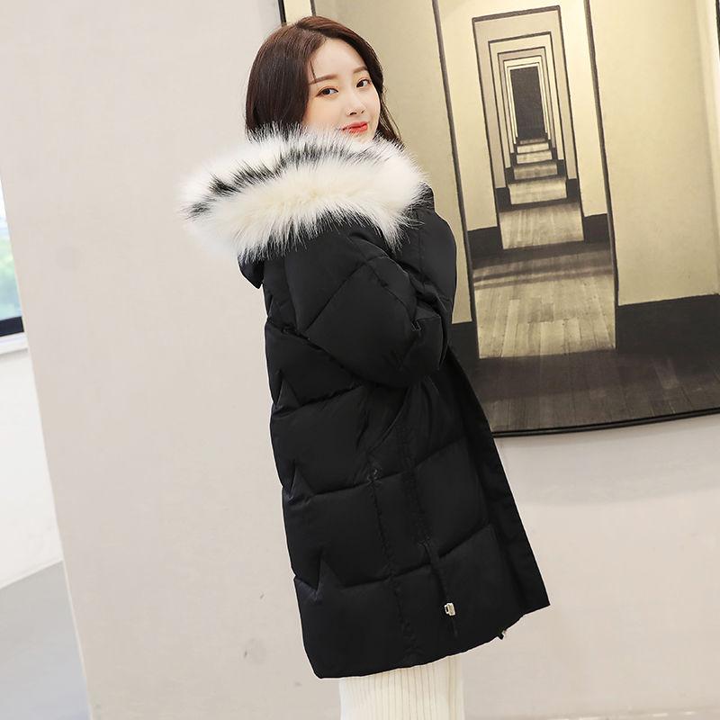 Plus Size Women's Fashion Down Cotton Padded Jacket Coat Hooded Fur Collar Coat Long Style Over The Knee Thickened Warm Women's Parka