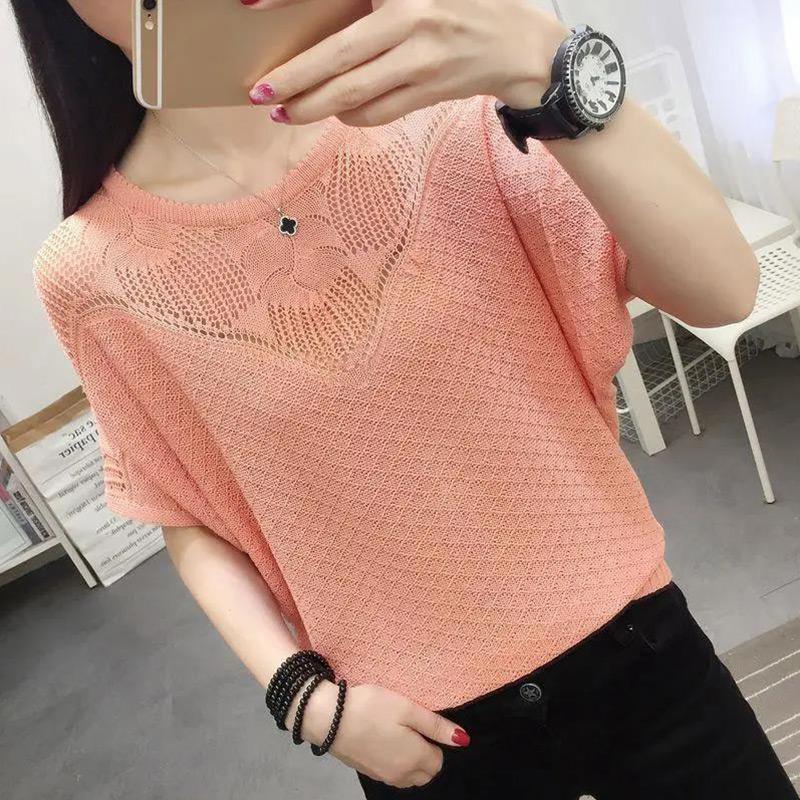 Short Sleeve T-Shirt Ladies Top Summer Women's Trend Design Doll Sleeve Ice Silk Knit Sweater