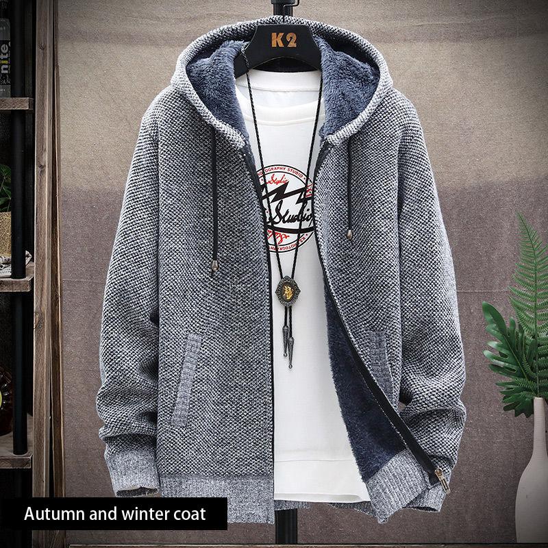 Men's Autumn and Winter Knitted Jacket Youth Jacket Knitted Handsome Casual Hooded Jacket