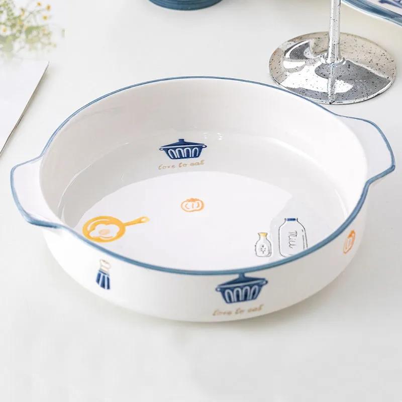 Ceramic Dishes Household Deep Dishes Tableware Dishes Baking Trays Creative Binaural Steamed Egg Discs Binaural Plates