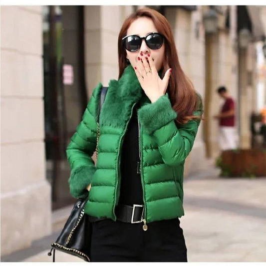 Women's Rabbit Fur Down Padded Jacket Short Cotton Down Jacket Winter All-match Warm Jacket Small Padded Jacket Women