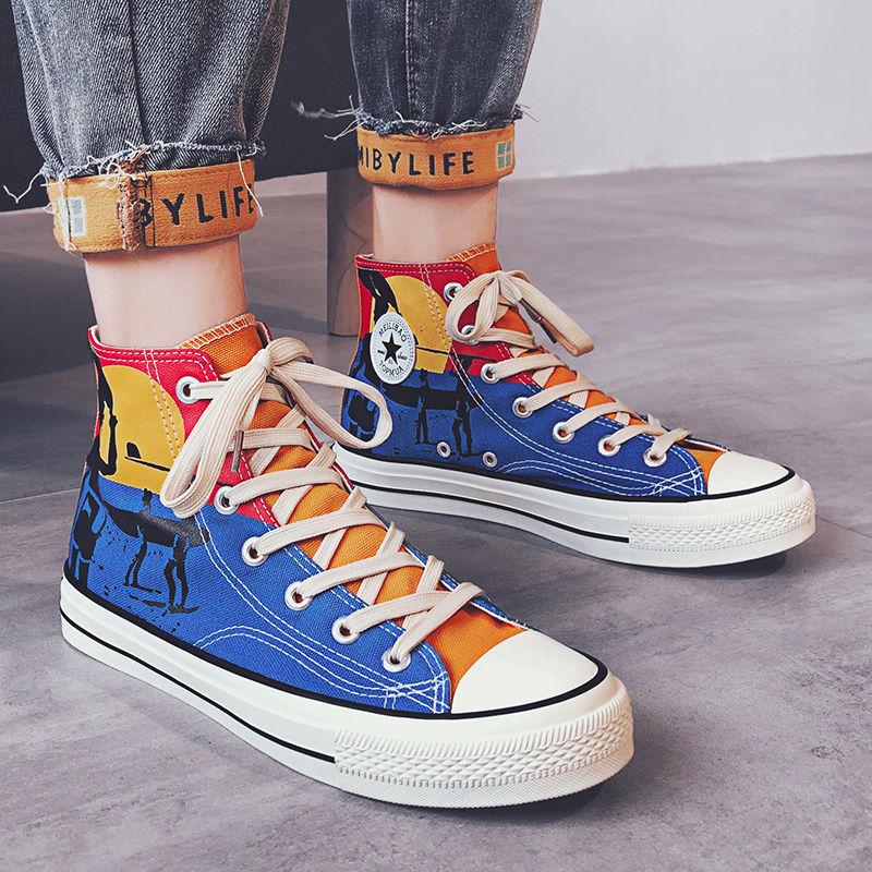 Large size sneakers high-top men's shoes wild casual canvas shoes men's trend