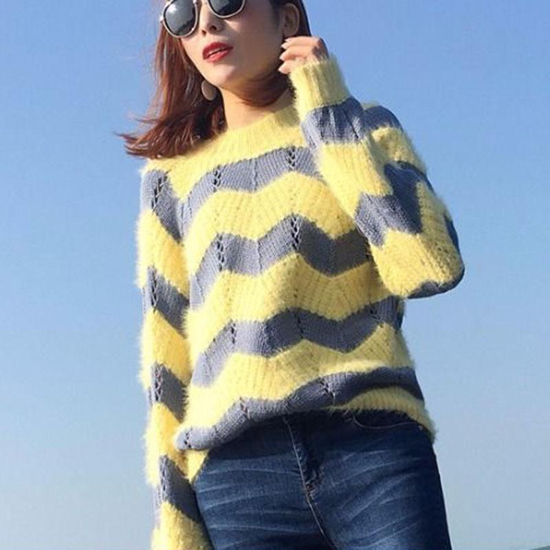 Autumn and Winter Round Neck Mohair Sweater Pullover Loose Cropped Top Thick Knitted Women's Bottoming Shirt