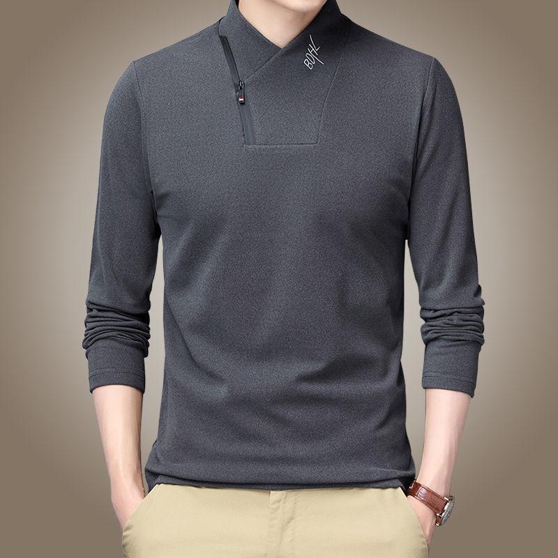 Winter Warm Double-faced Fleece Long-sleeved Men's Stand-up Collar T-shirt Fleece Warm Top