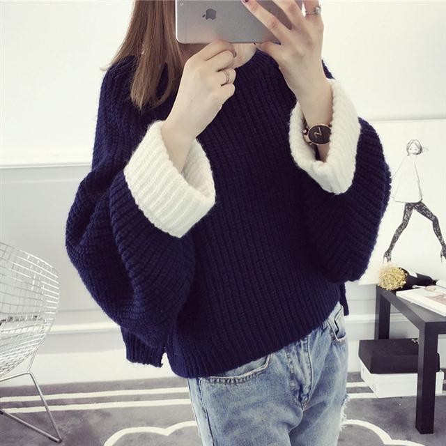 Autumn and Winter Short Casual Sweater Pullover Loose Casual Top Round Neck Long Sleeve Women's Sweater