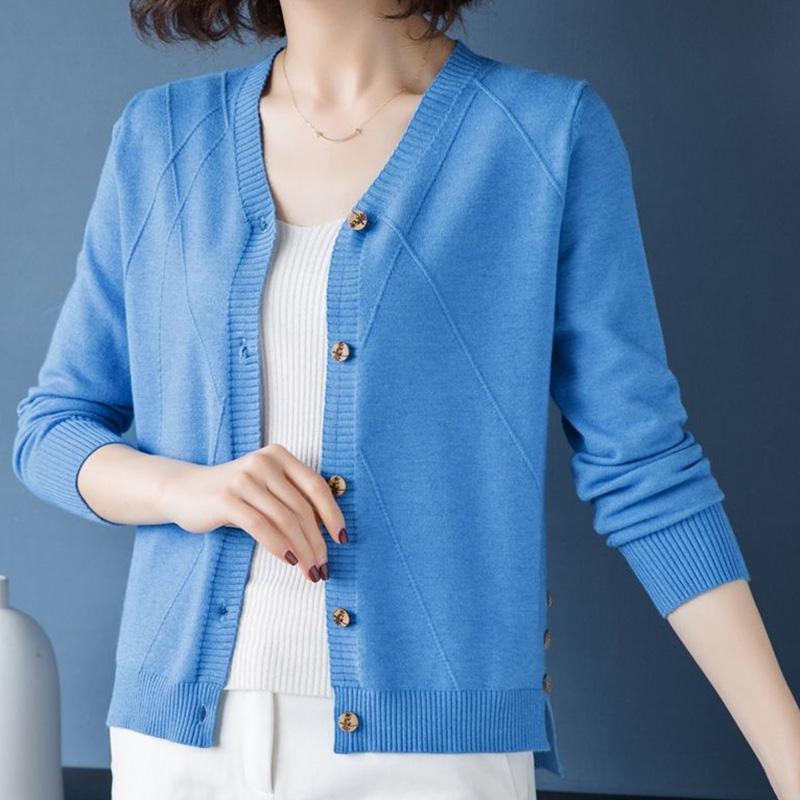 Autumn and Winter Clothing Solid Color Button Cardigan Casual Loose V-neck Sweater