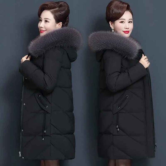 Mid-length Cotton-padded Jacket Women's Padded Jacket Mother Middle-aged and Elderly Large Size Autumn and Winter Jacket Loose and Thick