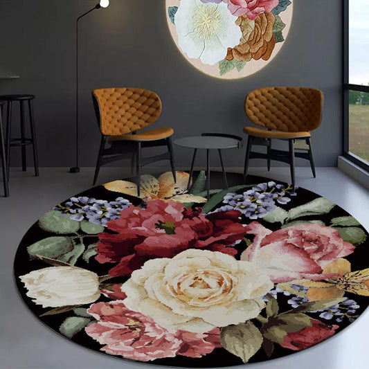 Round Carpet Luxury European Style Retro Color 3D Large Flower Pattern Round Living Room Carpet Bedroom Hanging Basket Chair Non-slip Floor Mat Carpet