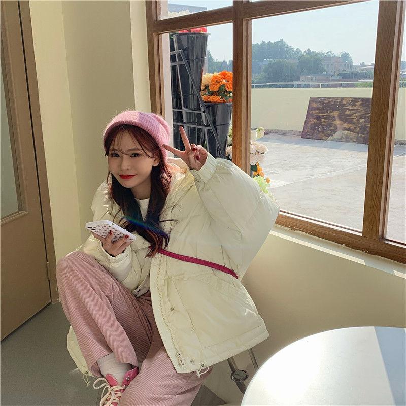 Women's Winter Korean Style Loose Quilted Jacket Women's Warm Stand-collar Down Jacket Solid Color Mid-length Down Jacket Quilted Jacket