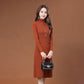 Autumn and Winter Pullover Turtleneck Sweater Skirt Mid-length Solid Color Casual Bottom Skirt Waist Knitted Women Sweater Dress