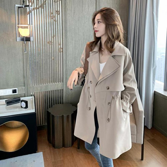 Lining Windbreaker Women's Mid-length Coat All-match Loose Suit Collar Women's Casual Thin Coat Women's Adjustable Waist Temperament Coat