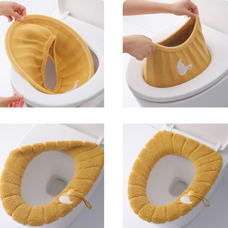 Universal Toilet Seat Cover Round Toilet Seat Cushion Bathroom Lavatory Cover Mat Winter Thick Warm Washable Cat Cartoon Cute Toilet Seat Covers