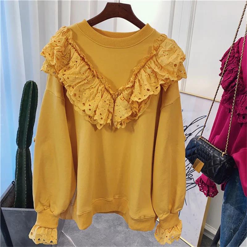 Woman Sweatshirts 2021 Sweet Korean O-neck Knitted Pullovers Thick Autumn Winter Candy Color Loose Hoodies Solid Womens Clothing