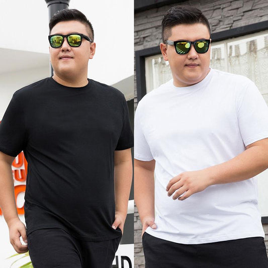 Men's Short-sleeved T-shirt Round Neck Plus Fat Big Size Youth Extra Large Fat Half-sleeved Casual Top T-shirt (2 pieces)