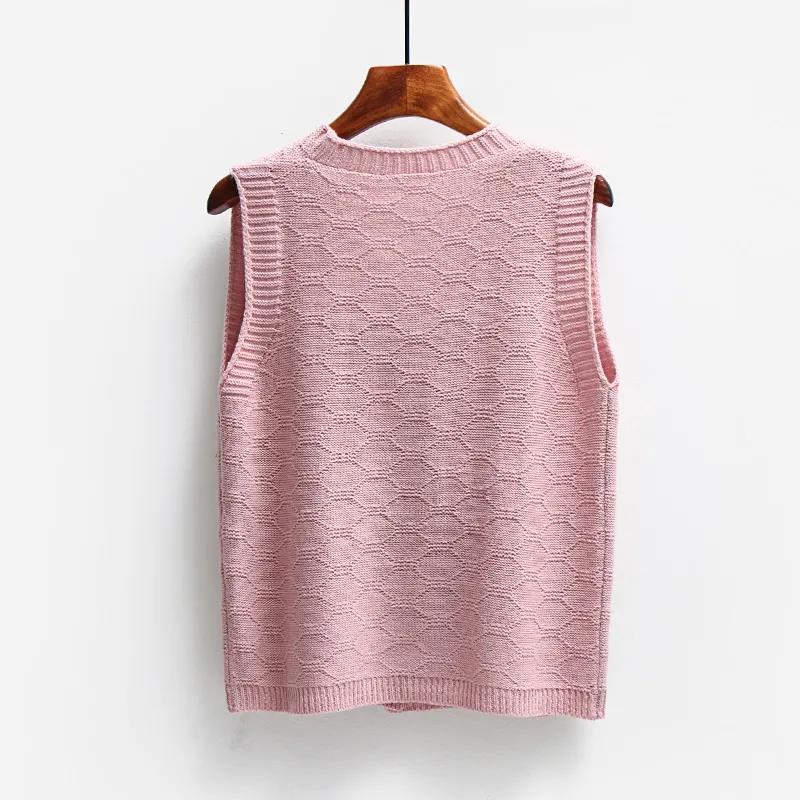 2021 Spring and Autumn Cardigan Knitted Vest Women's V-neck Sweater Vest Sleeveless Wool Waistcoat